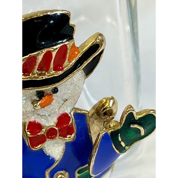 Vtg 1980's Enamel Christmas Snowman Brooch‎ Pin W/ Moving Waving Arm. Emblished - Picture 2 of 6